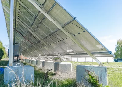 rear view of a ground mounted solar panel array